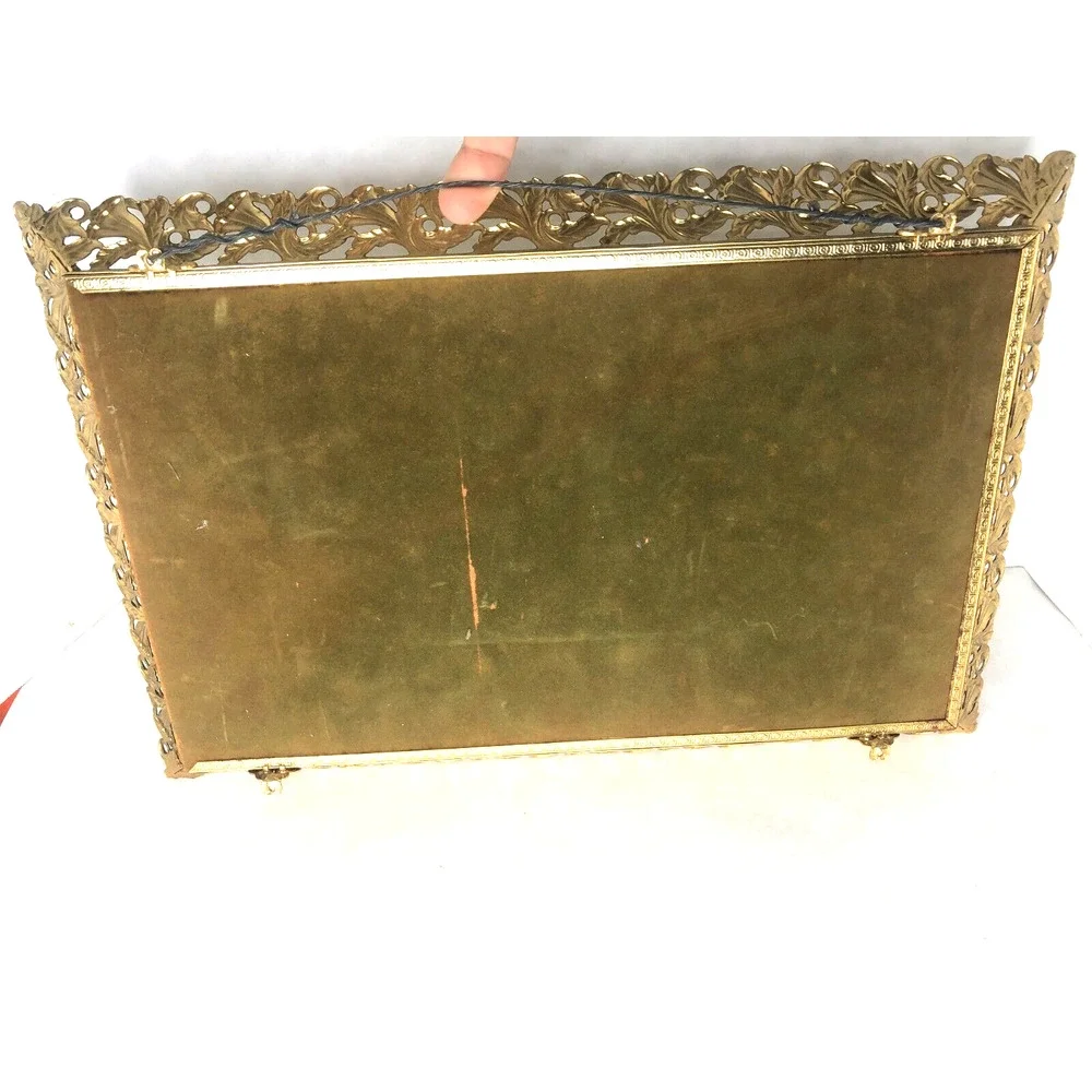 Vintage Dresser Vanity Mirror Tray 15”x10” Hollywood Regency Metal Filigree Gold